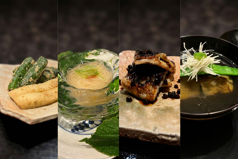 りょうりや○の外観・黒い鎧張りと暖簾|二条城近くの日本料理店